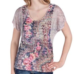 Buckle Retro Vintage Rose Floral Pattern Embellished Sequin Graphic Pierced Top